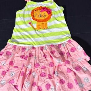 Striped Green and Pink Lion Dress for Kids